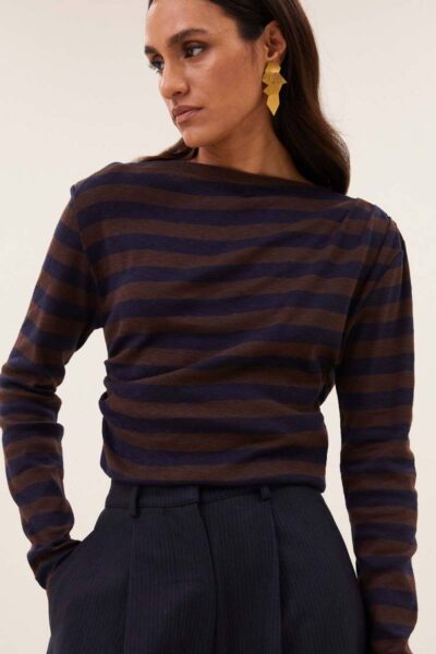 Leya big stripe top coffee bean By-Bar Amsterdam