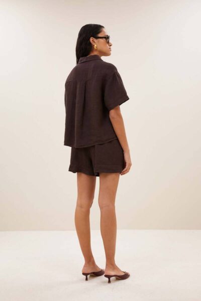Mara linen blouse espresso By-Bar Amsterdam