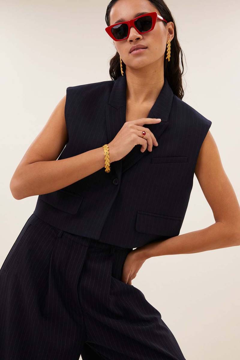 Bobi pinstripe gilet midnight By-Bar Amsterdam - Afbeelding 2