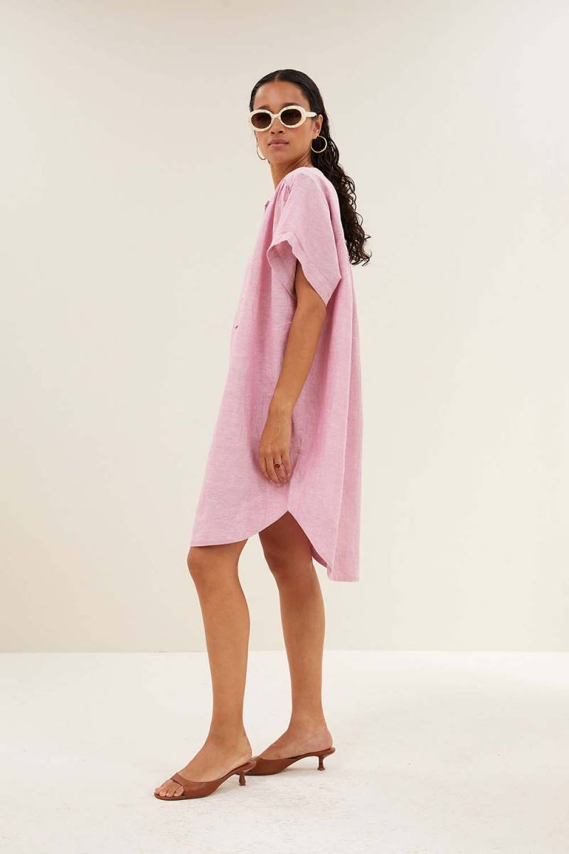 Amber linen dress dusty pink By-Bar Amsterdam - Afbeelding 3