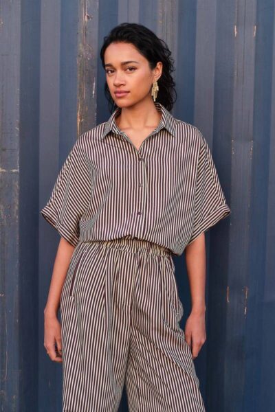 Sunny stripe blouse burgundy By-Bar Amsterdam