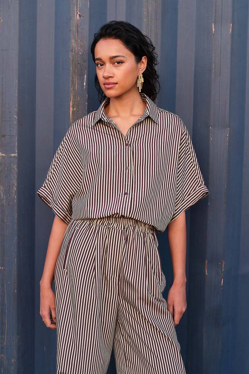 Sunny stripe blouse burgundy By-Bar Amsterdam