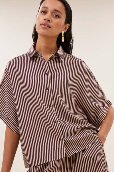 Sunny stripe blouse burgundy By-Bar Amsterdam