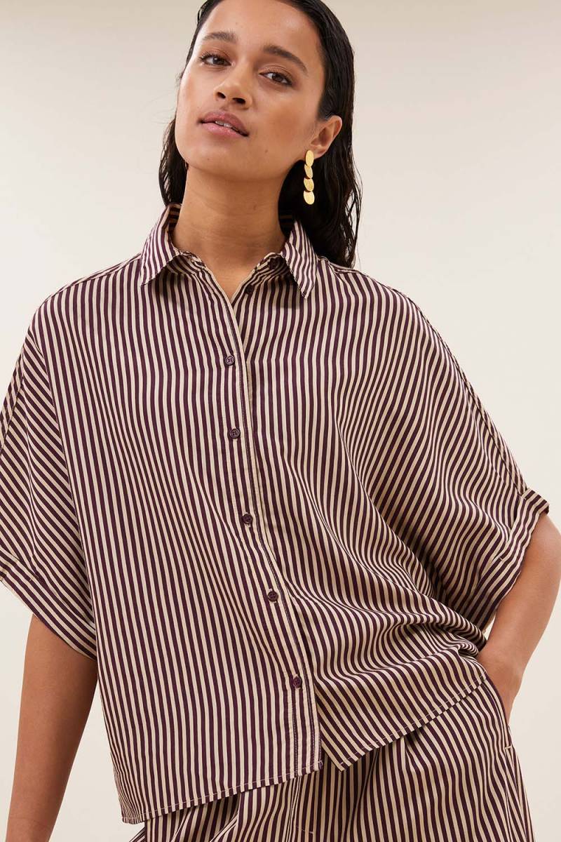 Sunny stripe blouse burgundy By-Bar Amsterdam - Afbeelding 2