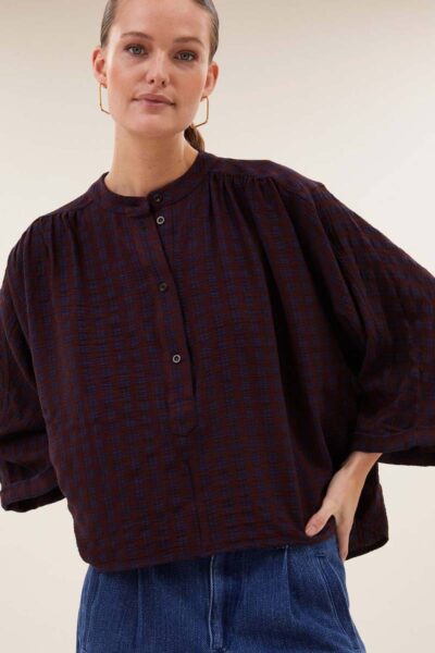 Jess blouse wine check By-Bar Amsterdam