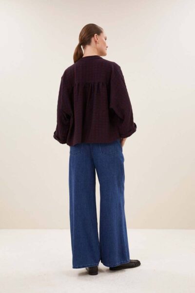 Jess blouse wine check By-Bar Amsterdam
