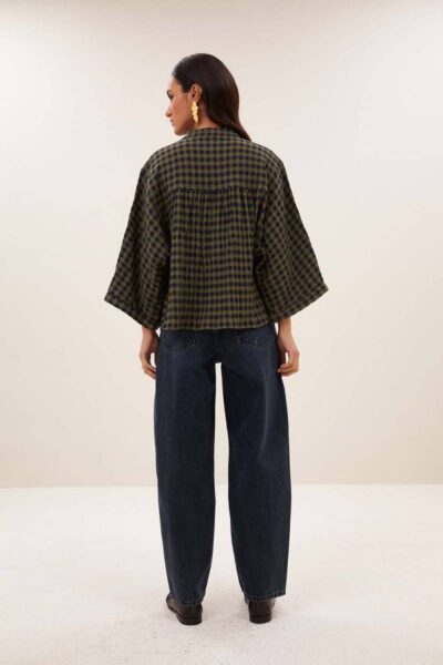 Jess blouse olive check By-Bar Amsterdam