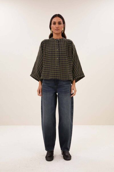 Jess blouse olive check By-Bar Amsterdam
