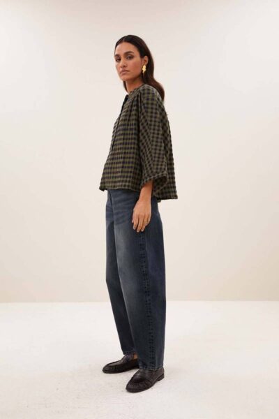 Jess blouse olive check By-Bar Amsterdam