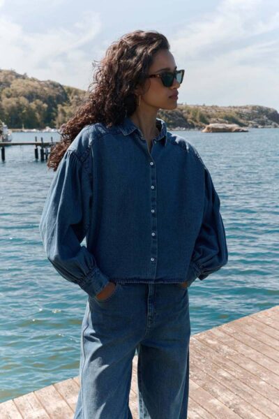 Sarah short denim blouse medium denim By-Bar