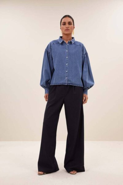 Sarah short denim blouse medium denim By-Bar