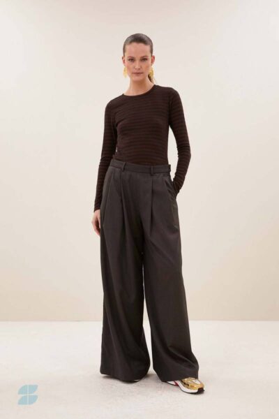 Basic ls melange stripe top coffee bean By-Bar