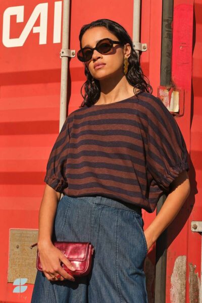 Merle big stripe top coffee bean By-Bar Amsterdam