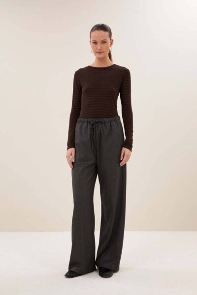 Basic ls melange stripe top coffee bean By-Bar