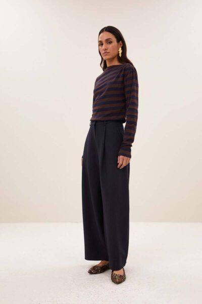 Leya big stripe top coffee bean By-Bar Amsterdam