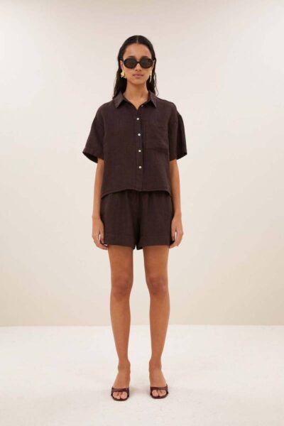 Lio linen shorts espresso By-Bar Amsterdam
