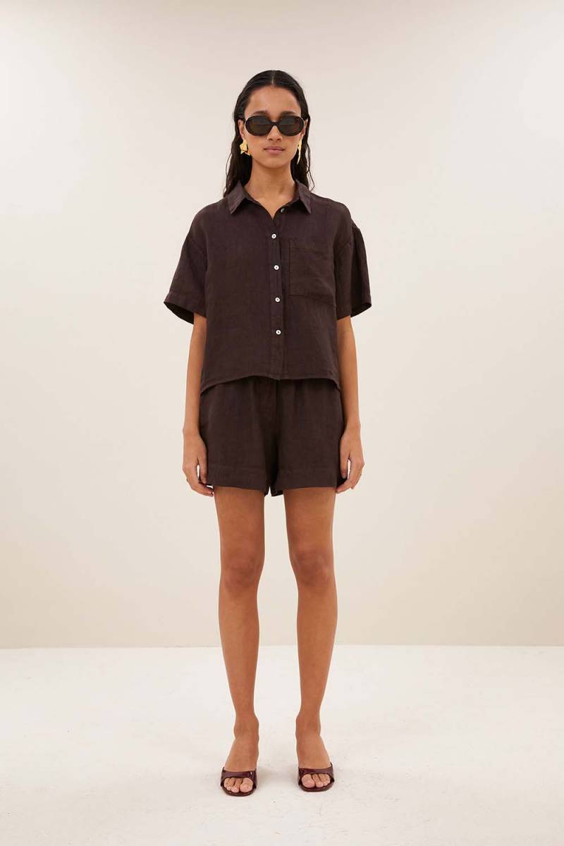 Lio linen shorts espresso By-Bar Amsterdam - Afbeelding 2