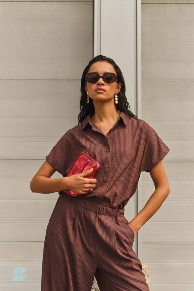 Barley tan stripe blouse tanning By-Bar Amsterdam