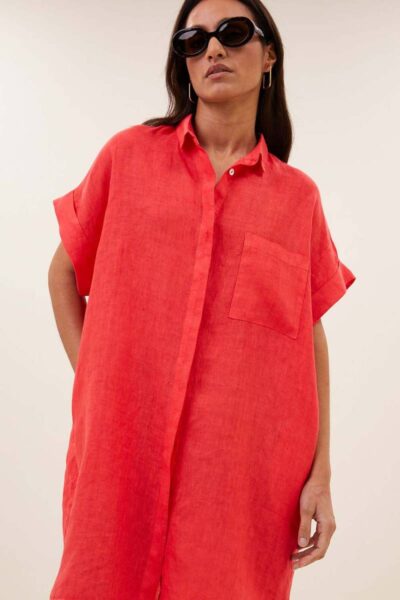 Hella linen dress lipstick By-Bar Amsterdam