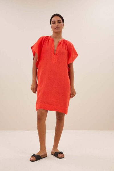 Vina linen dress bright poppy By-Bar Amsterdam