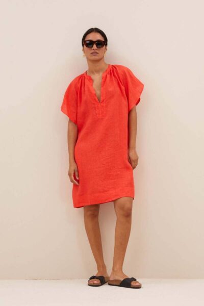 Vina linen dress bright poppy By-Bar Amsterdam