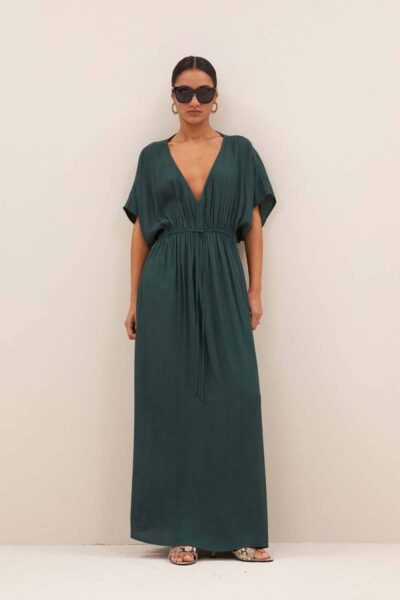 Long twill dress dried basil By-Bar Amsterdam