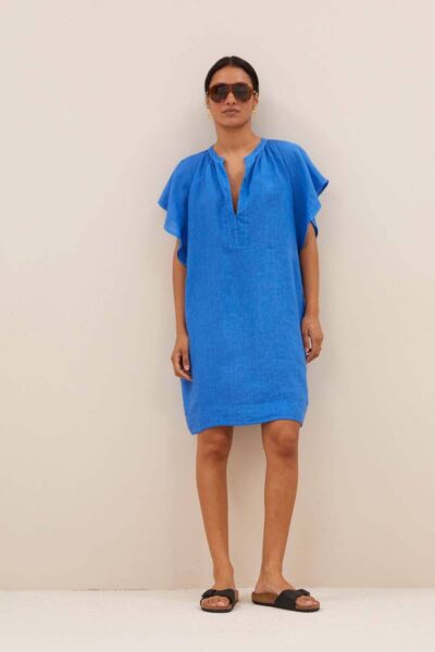 Vina linen dress queens blue By-Bar Amsterdam