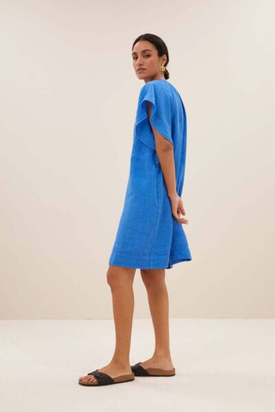 Vina linen dress queens blue By-Bar Amsterdam