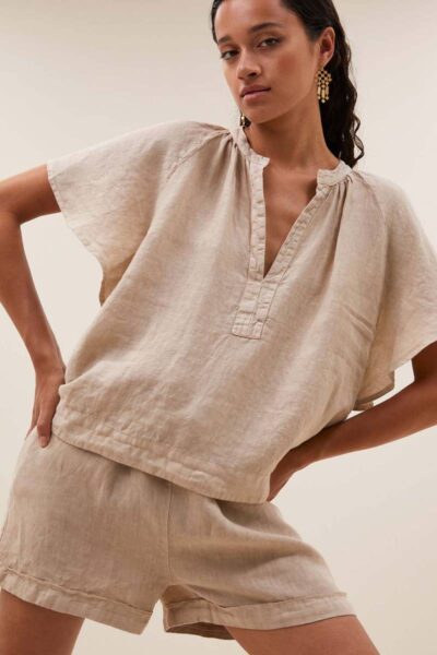 Vina linen blouse biscuit By-Bar Amsterdam