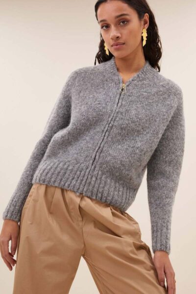 Jonas zipp cardigan grey melee By-Bar Amsterdam