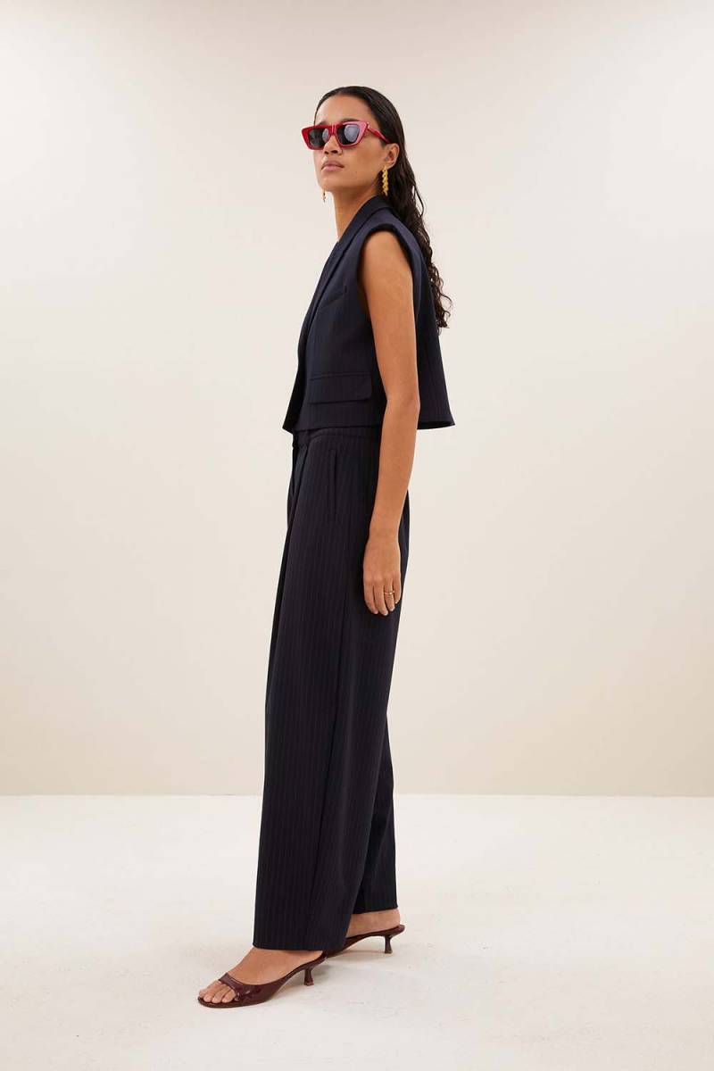 Bobi pinstripe gilet midnight By-Bar Amsterdam - Afbeelding 3