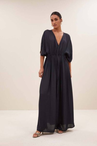 Long satin dress midnight By-Bar Amsterdam