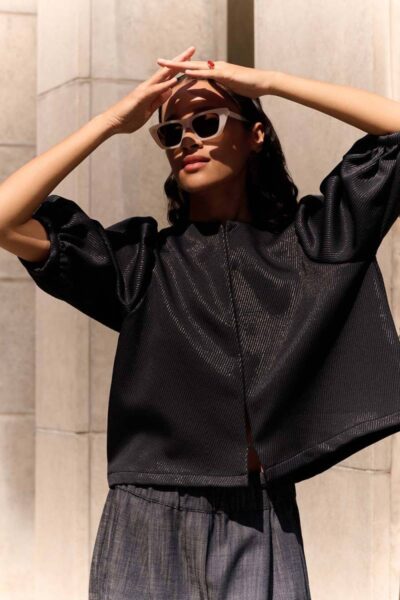 Mauri gloss stripe blouse midnight By-Bar
