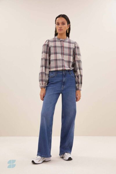 Day check blouse stone By-Bar Amsterdam