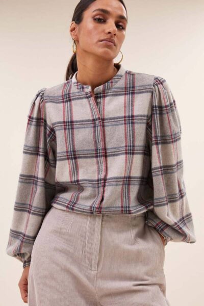 Day check blouse stone By-Bar Amsterdam