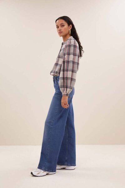 Day check blouse stone By-Bar Amsterdam
