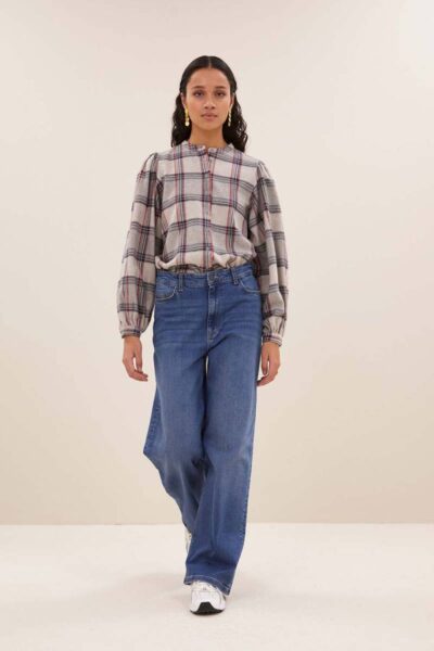 Day check blouse stone By-Bar Amsterdam