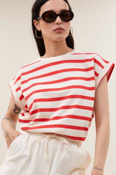 Tobi stripe top poppy red By-Bar Amsterdam