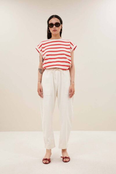 Tobi stripe top poppy red By-Bar Amsterdam