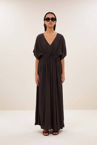 Long twill dress espresso By-Bar Amsterdam