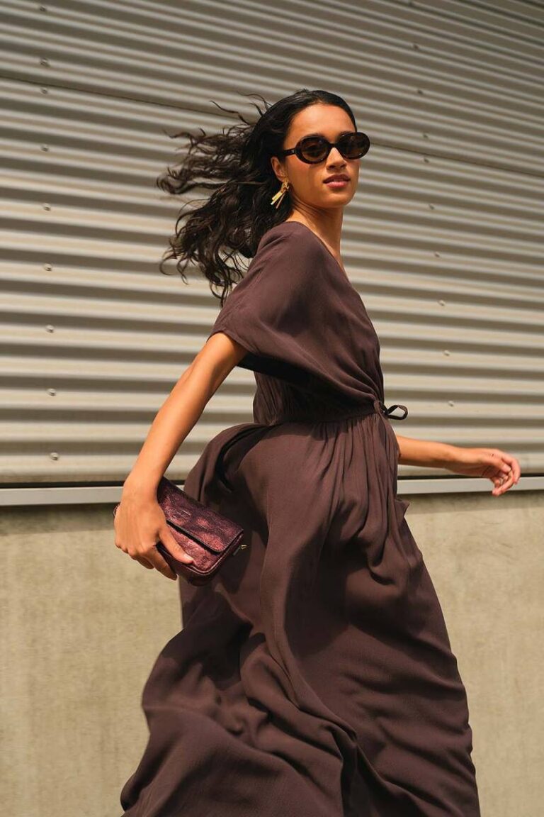 Long twill dress espresso By-Bar Amsterdam