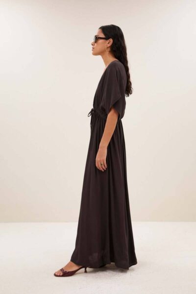 Long twill dress espresso By-Bar Amsterdam