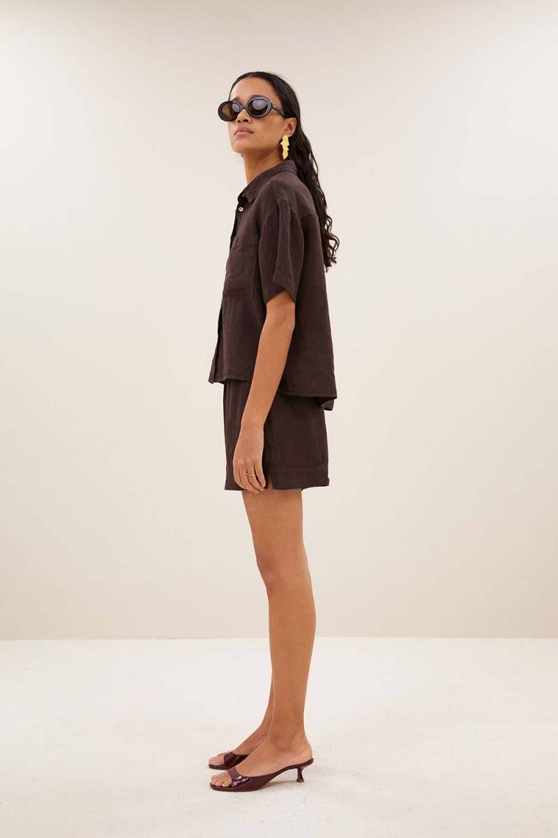 Lio linen shorts espresso By-Bar Amsterdam - Afbeelding 3