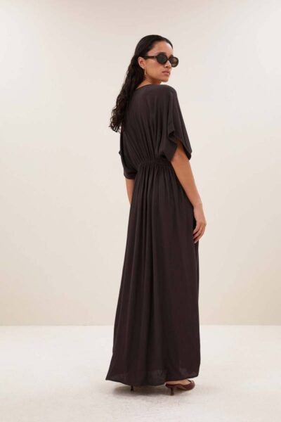 Long twill dress espresso By-Bar Amsterdam