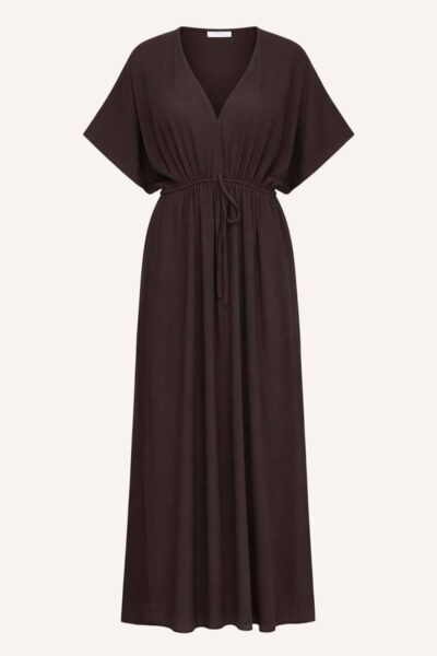 Long twill dress espresso By-Bar Amsterdam