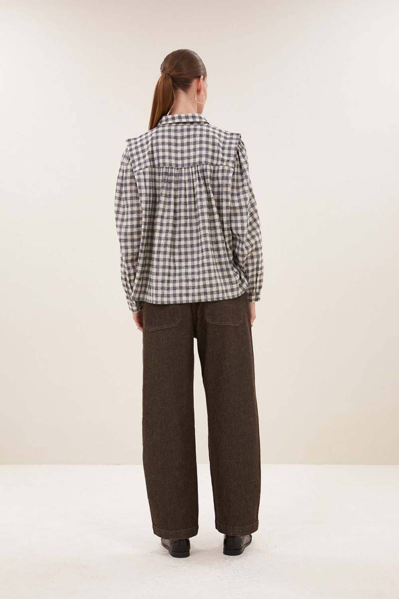Maia check blouse ash grey By-Bar Amsterdam - Afbeelding 4