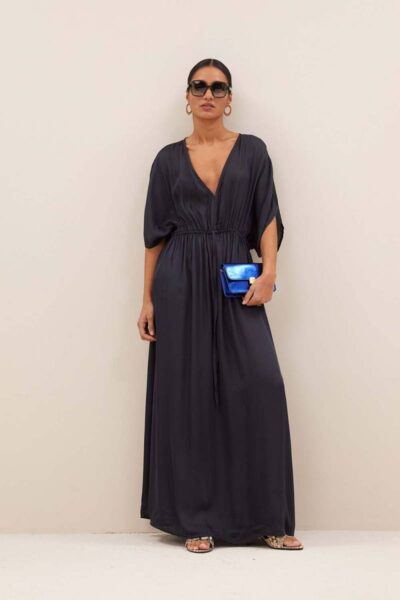 Long satin dress midnight By-Bar Amsterdam