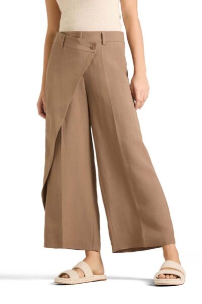 Anais cropped linen stretch nocciola Cambio