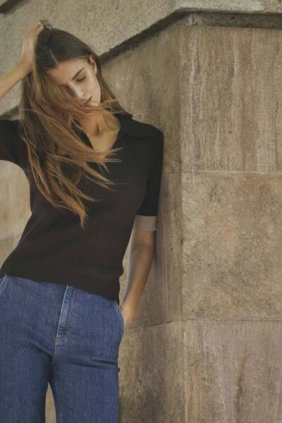 Bonny polo ss knit mocca Co’Couture