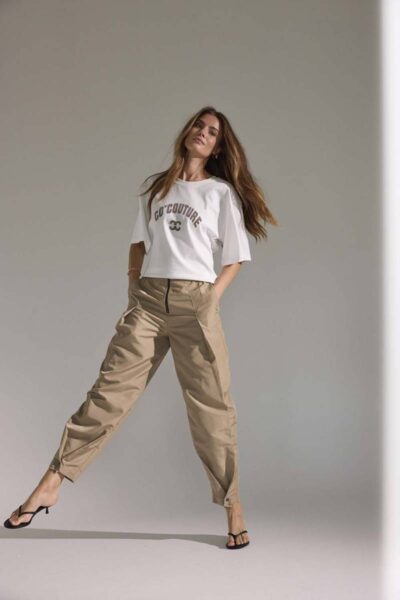 Zenga tee 0-neck white/walnut Co’Couture